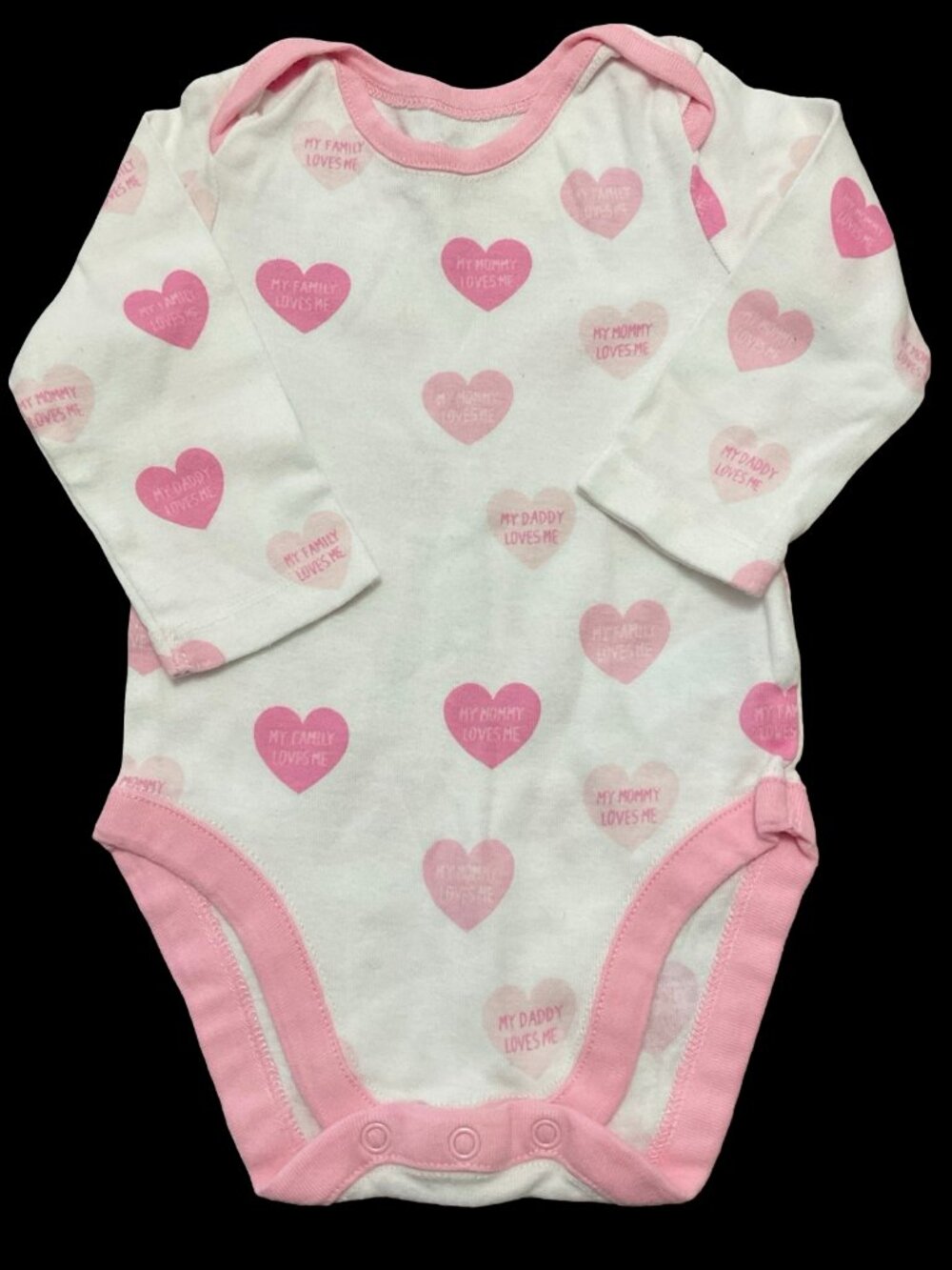 🌻10/$25 - White/Pink Heart Print "Loves Me" Long Sleeve Onesie